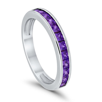 Half Eternity Band Wedding Ring Simulated Amethyst CZ 925 Sterling Silver